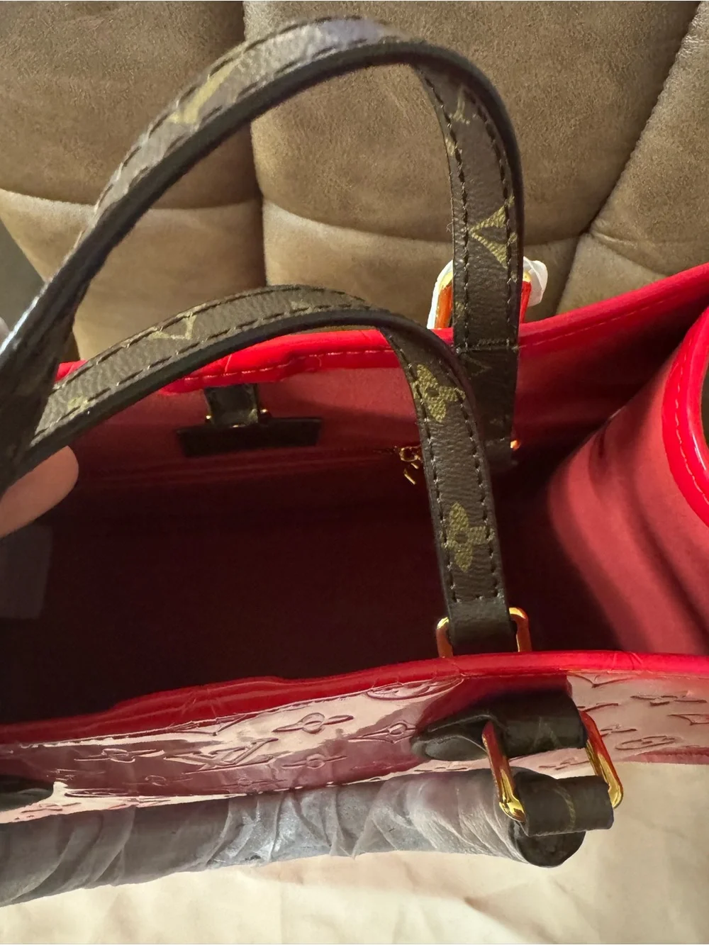 INSPIRED Medium Red Monogram Patent Tote